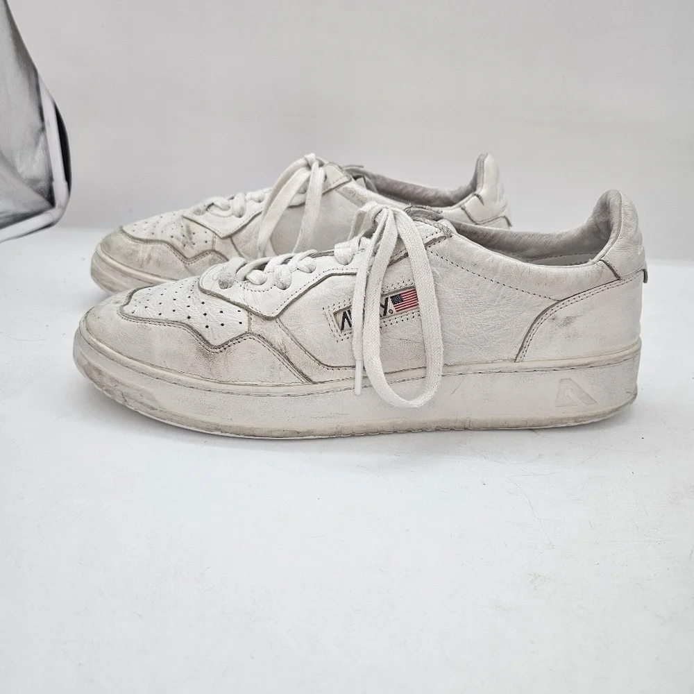 Autry Medalist Low Top Distressed Vintage Leather Sneakers White EU45 US11.5-12
